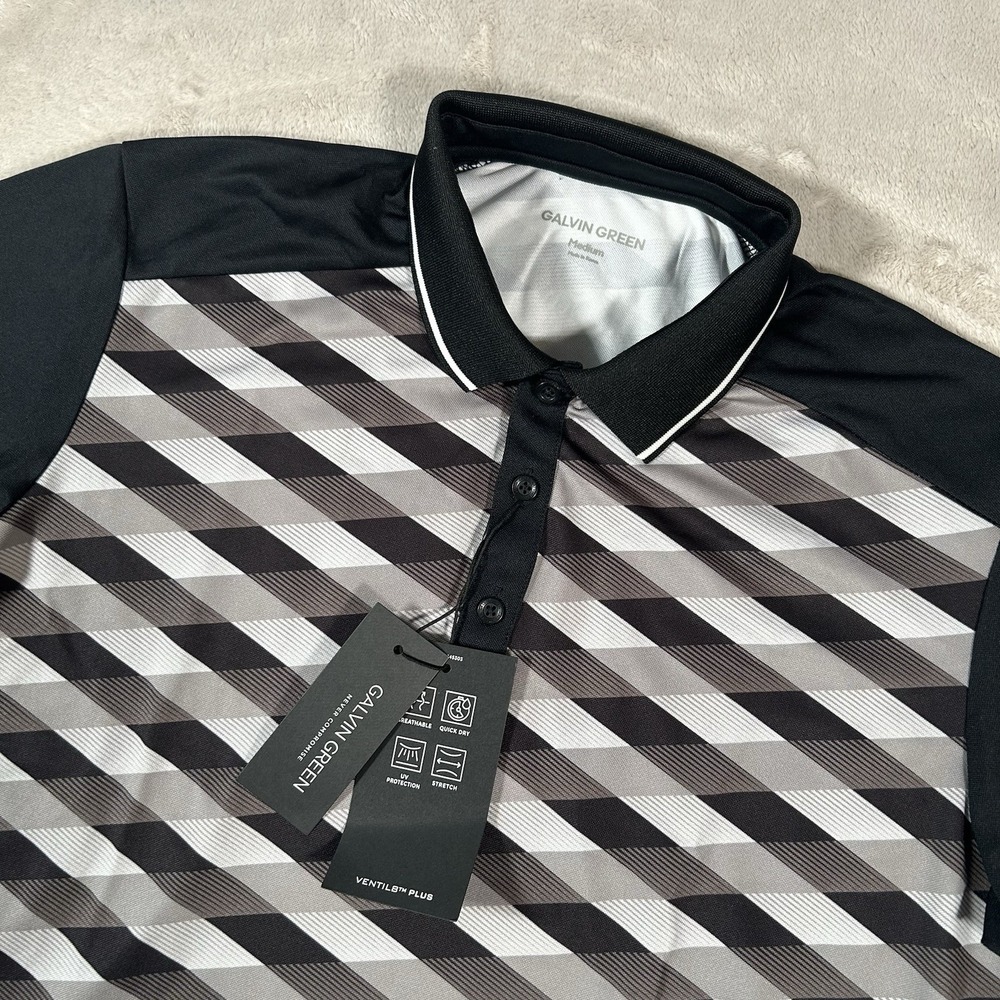 New Galvin Green Golf Polo Shirt Men M Black AOP Marlon Performance Stretch NWT